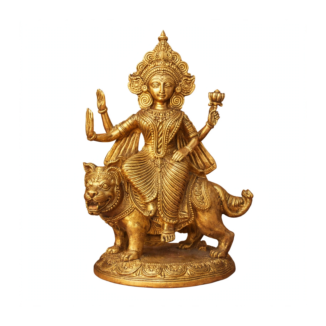 Dhokra Goddess Durga Seated on Lion Sculpture